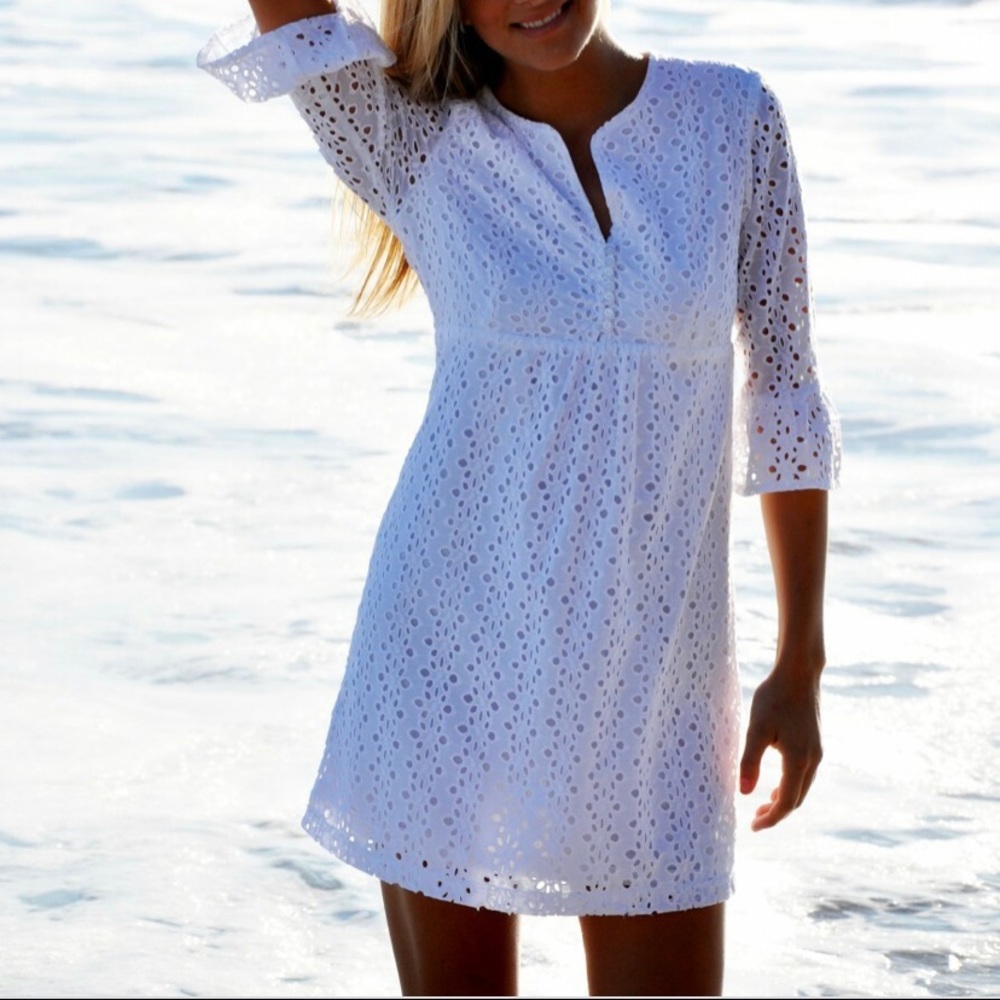 Pearl Couture White Eyelet Dress